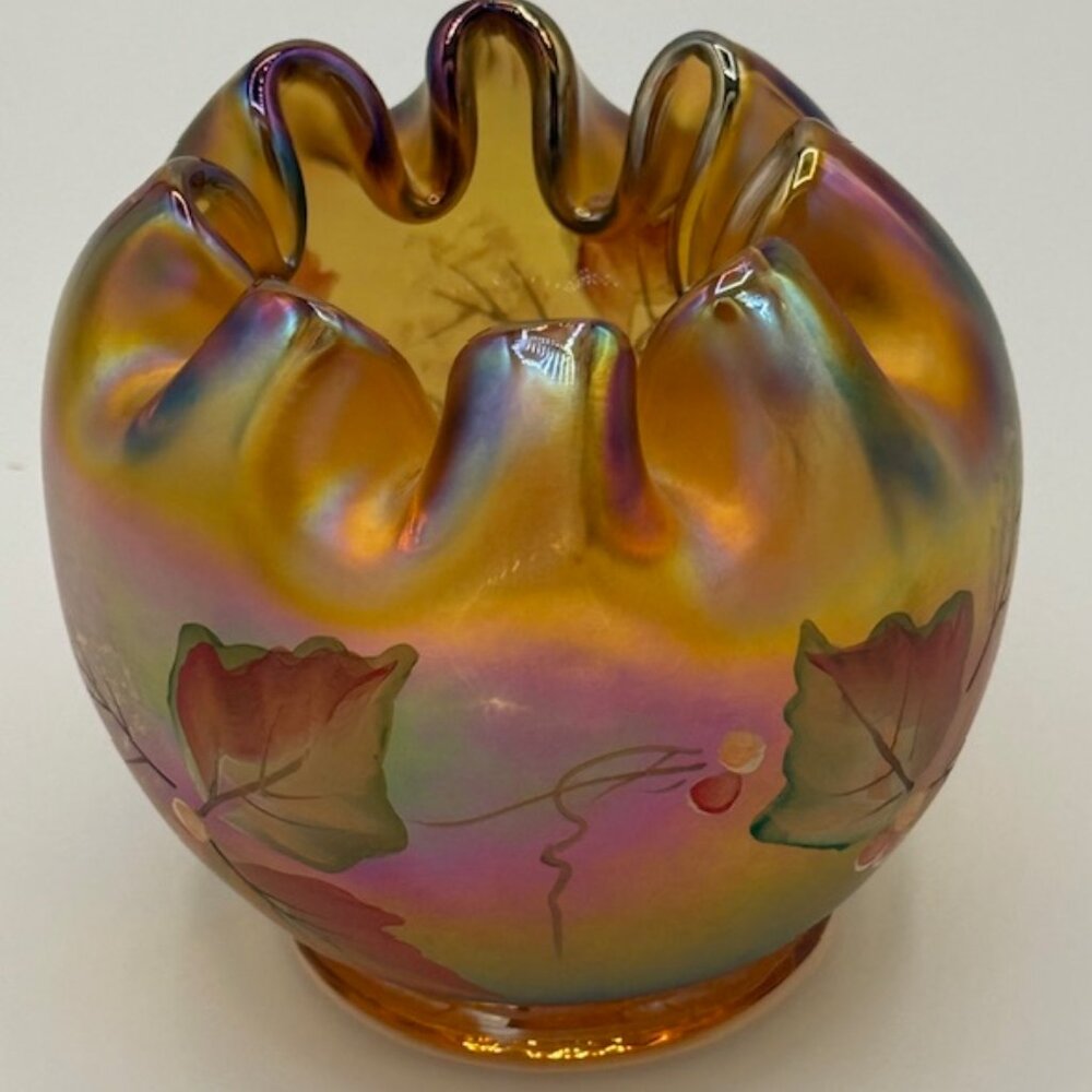 Fenton 2003 Autumn Gold Rose Bowl Hand Painted & Signed